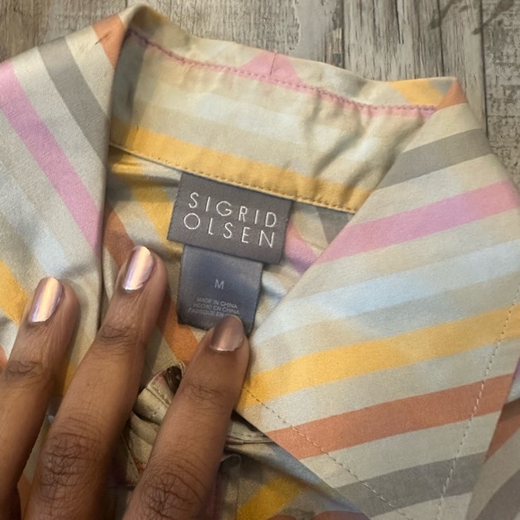 Vintage Striped Sigrid Olsen Silk and Cotton Multicolored Button-down Blouse M - Picture 7 of 7